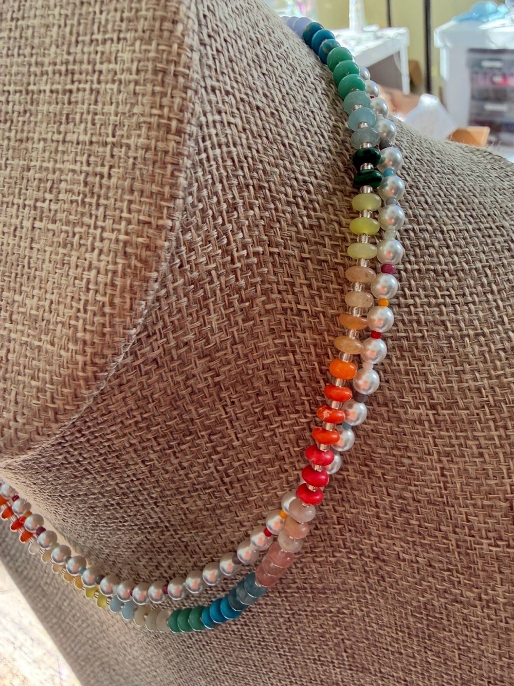 Anthropologie Pearl and Rainbow Bead Layer Necklace NWT